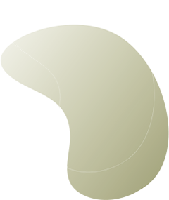 A simple, light sage-green abstract shape resembling a curved, rounded crescent or bean against a white background.