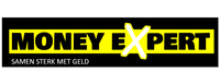Een geel en zwart geldexpertlogo op een witte achtergrond