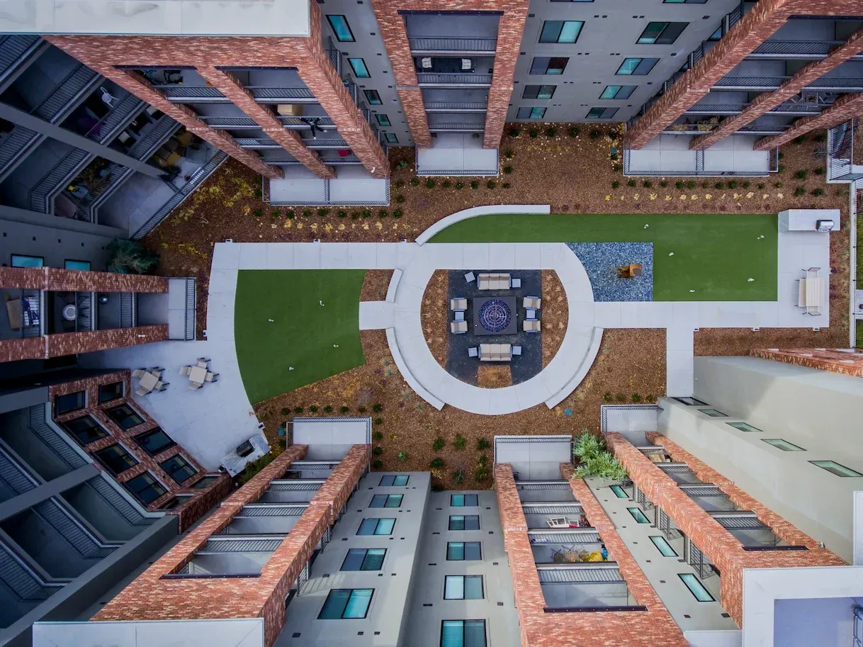 4th West Rooftop Amenity design by Loft Six Four - drone shot by Chase Gallegos