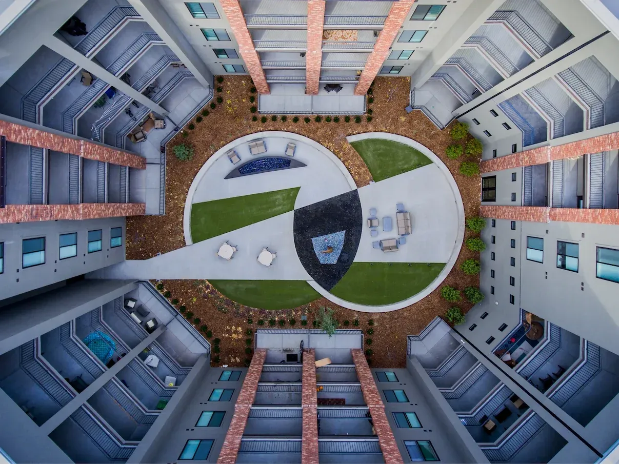 4th West Rooftop Amenity design by Loft Six Four - drone shot by Chase Gallegos