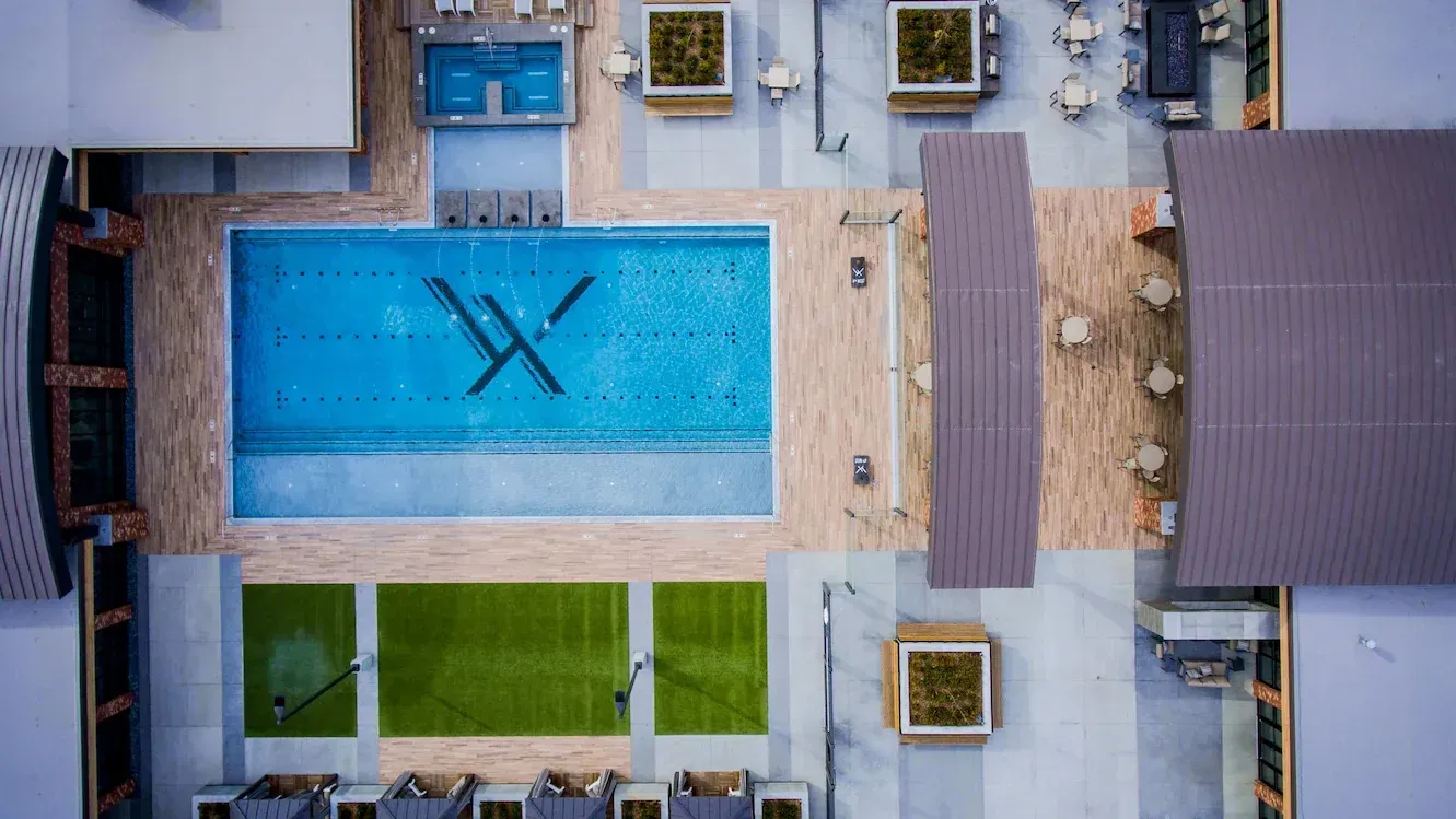 4th West Rooftop Amenity design by Loft Six Four - drone shot Chase Gallegos