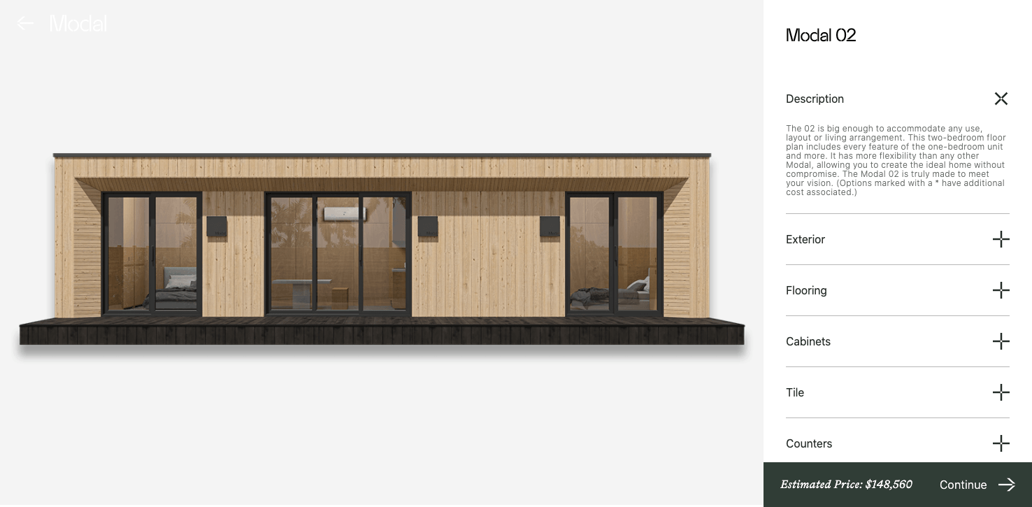 Modal Living - Prefab Configurator customer facing view