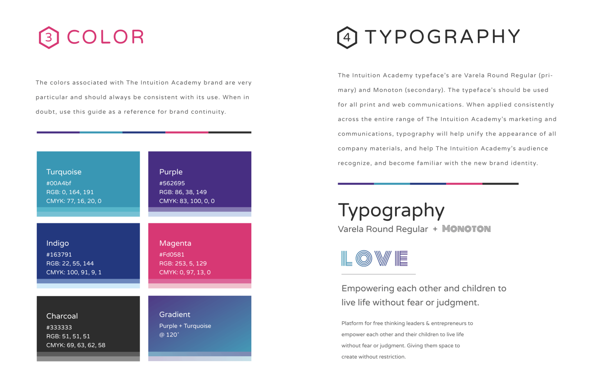 Intuition Academy branding - colors and type