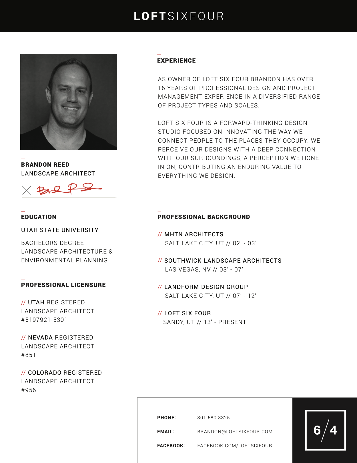 LOFT SIX FOUR Branding - resume
