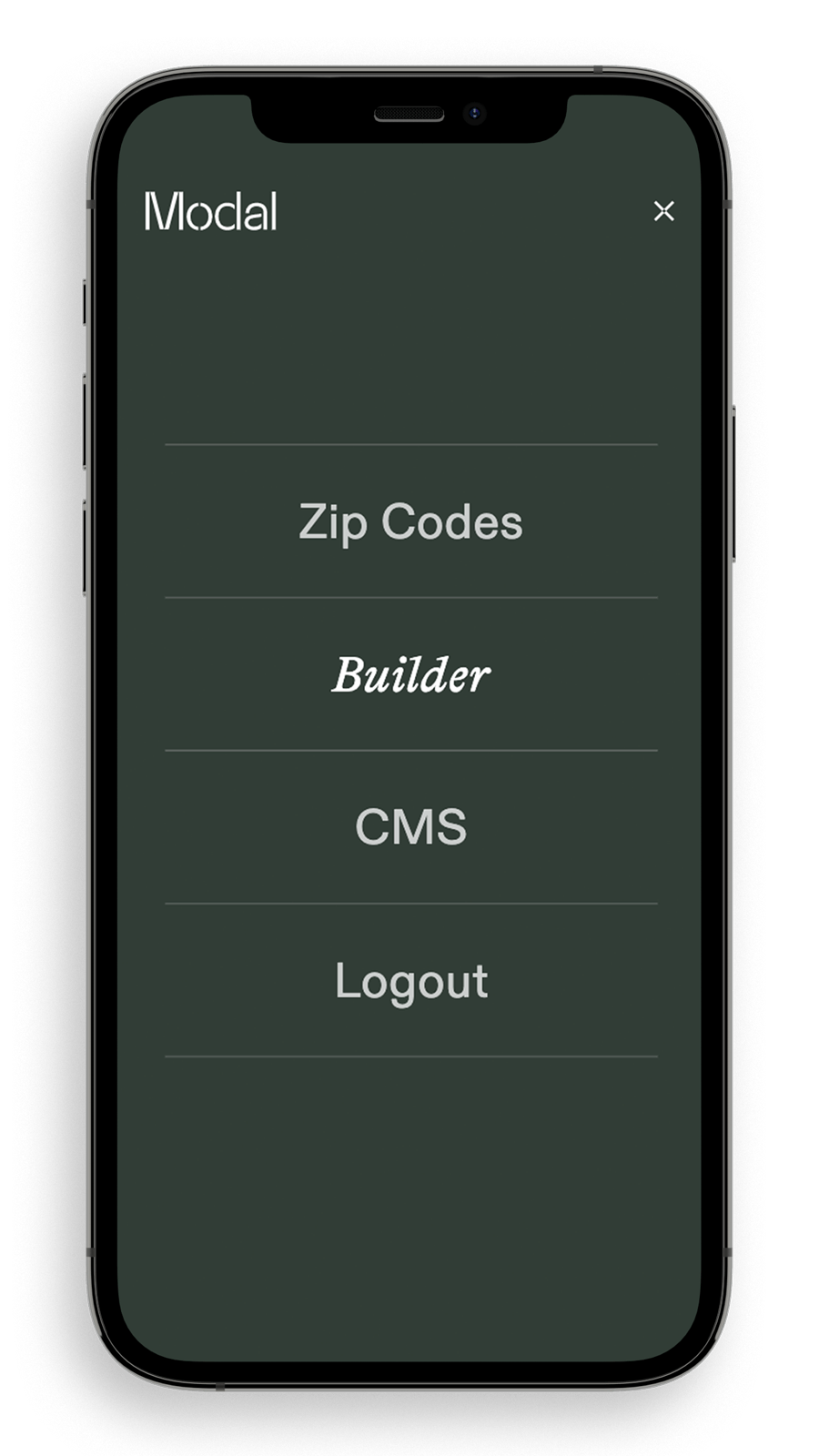 modal builder menu mobile
