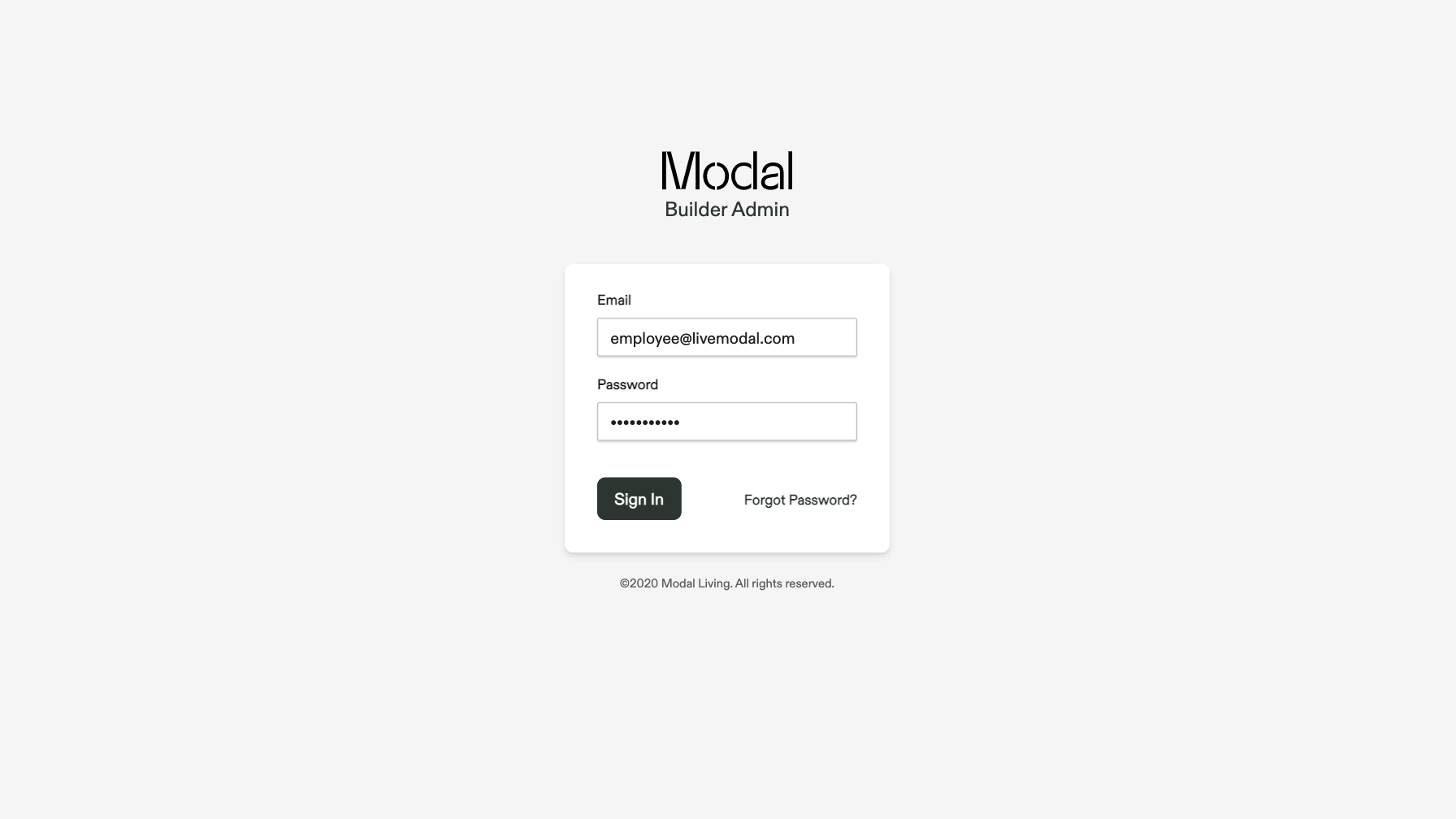 modal living builder login