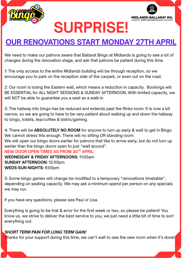 Ballarat Bingo At Midlands