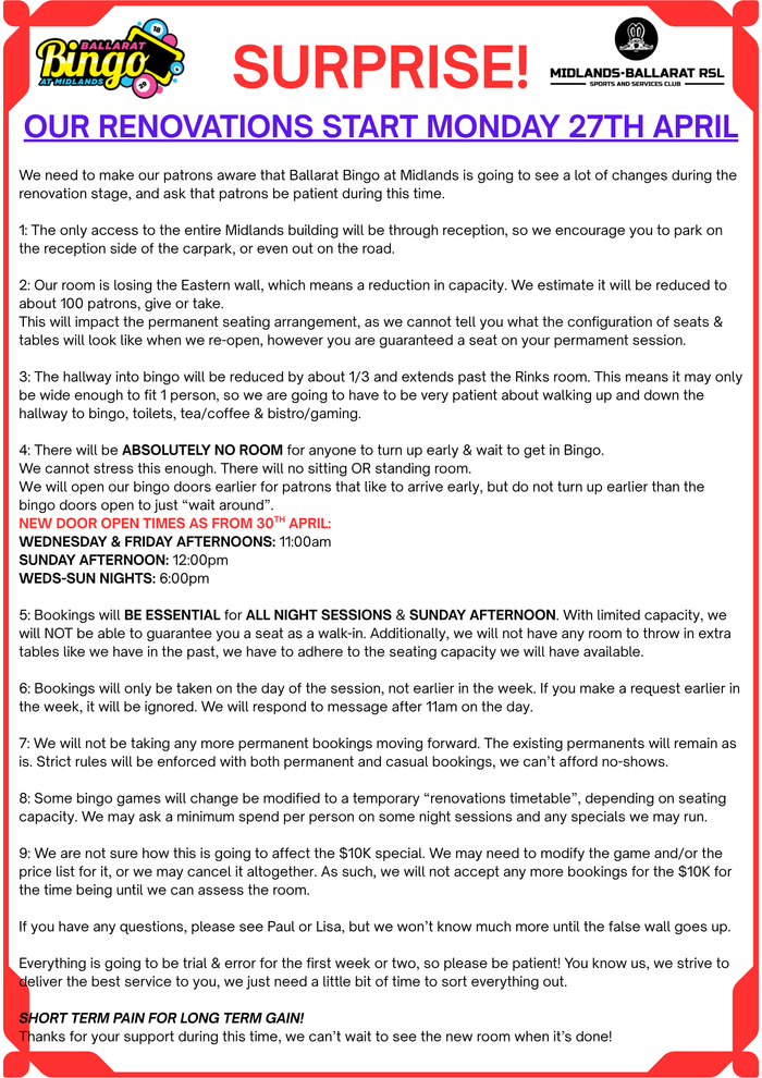 Ballarat Bingo At Midlands