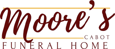 Moore’s Cabot Funeral Home logo in burgundy and gold text