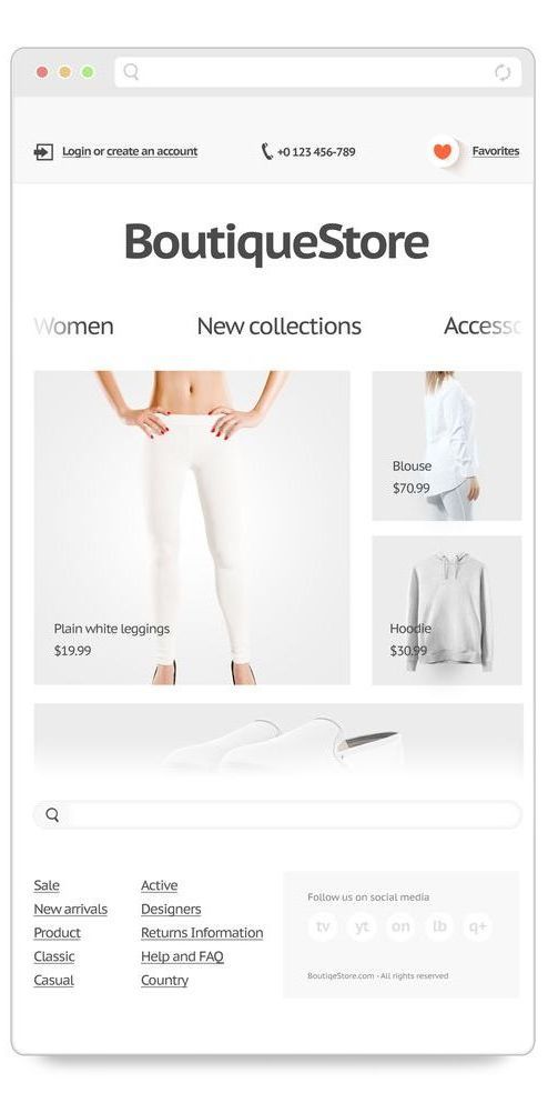 A woman is standing in front of a boutique store website.