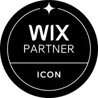 A black and white logo for a wix partner icon.