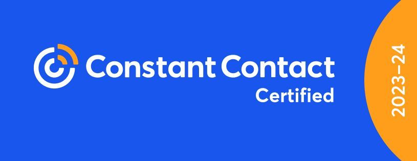 a blue and orange logo that says `` constant contact certified '' .