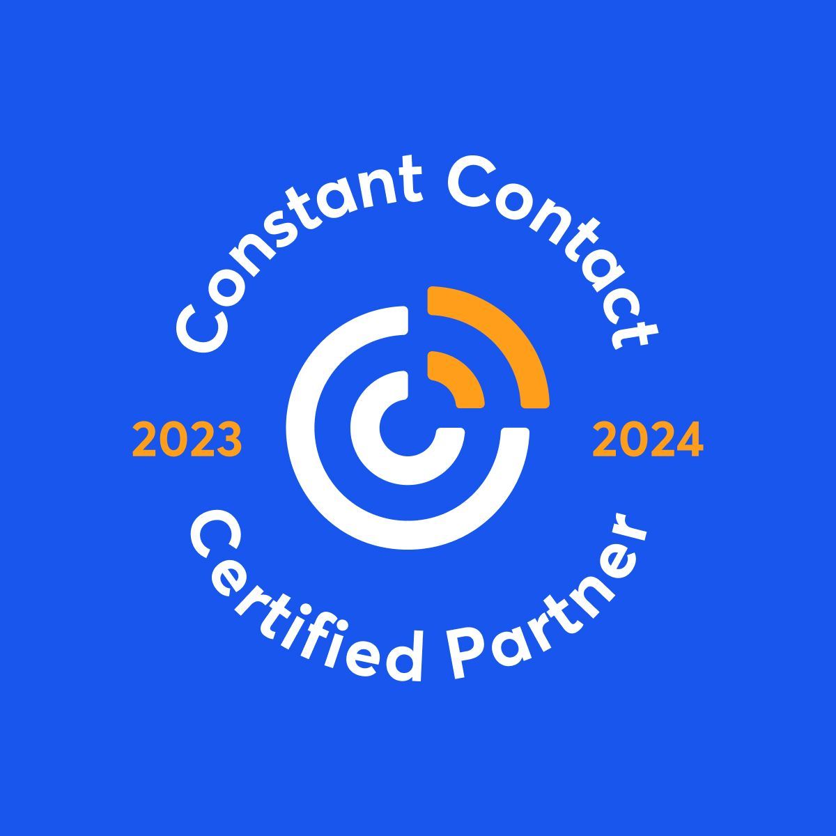 a constant contact certified partner logo on a blue background