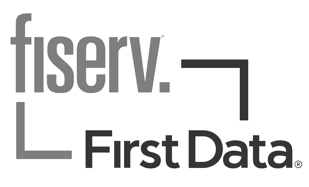 a black and white logo for fiserv first data .