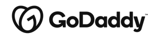 a black and white logo for godaddy with a heart .