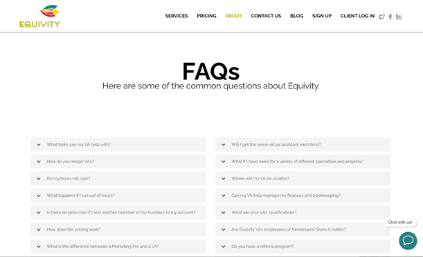 Example of FAQ page