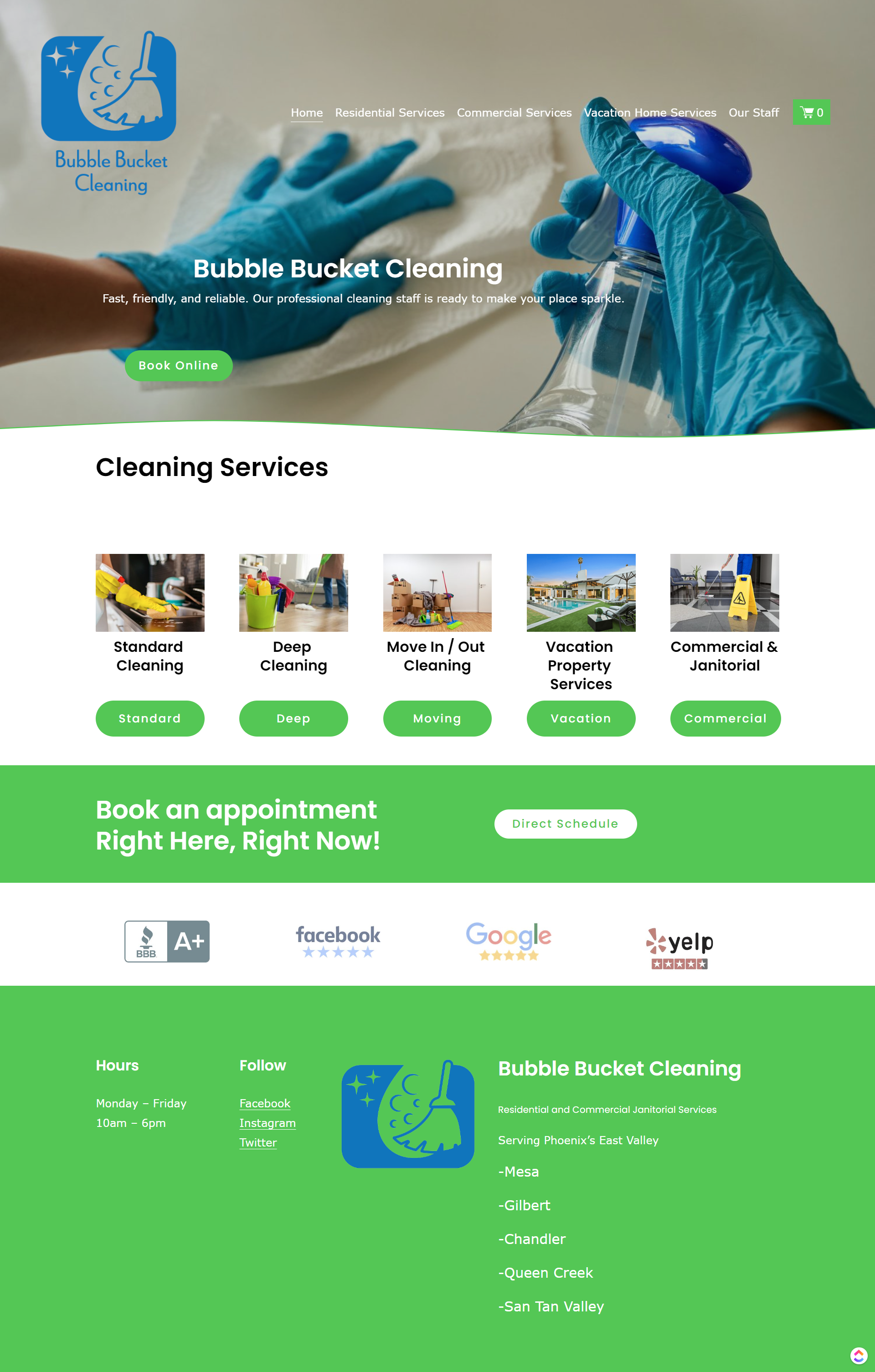 A person wearing blue gloves is holding a spray bottle on a website.