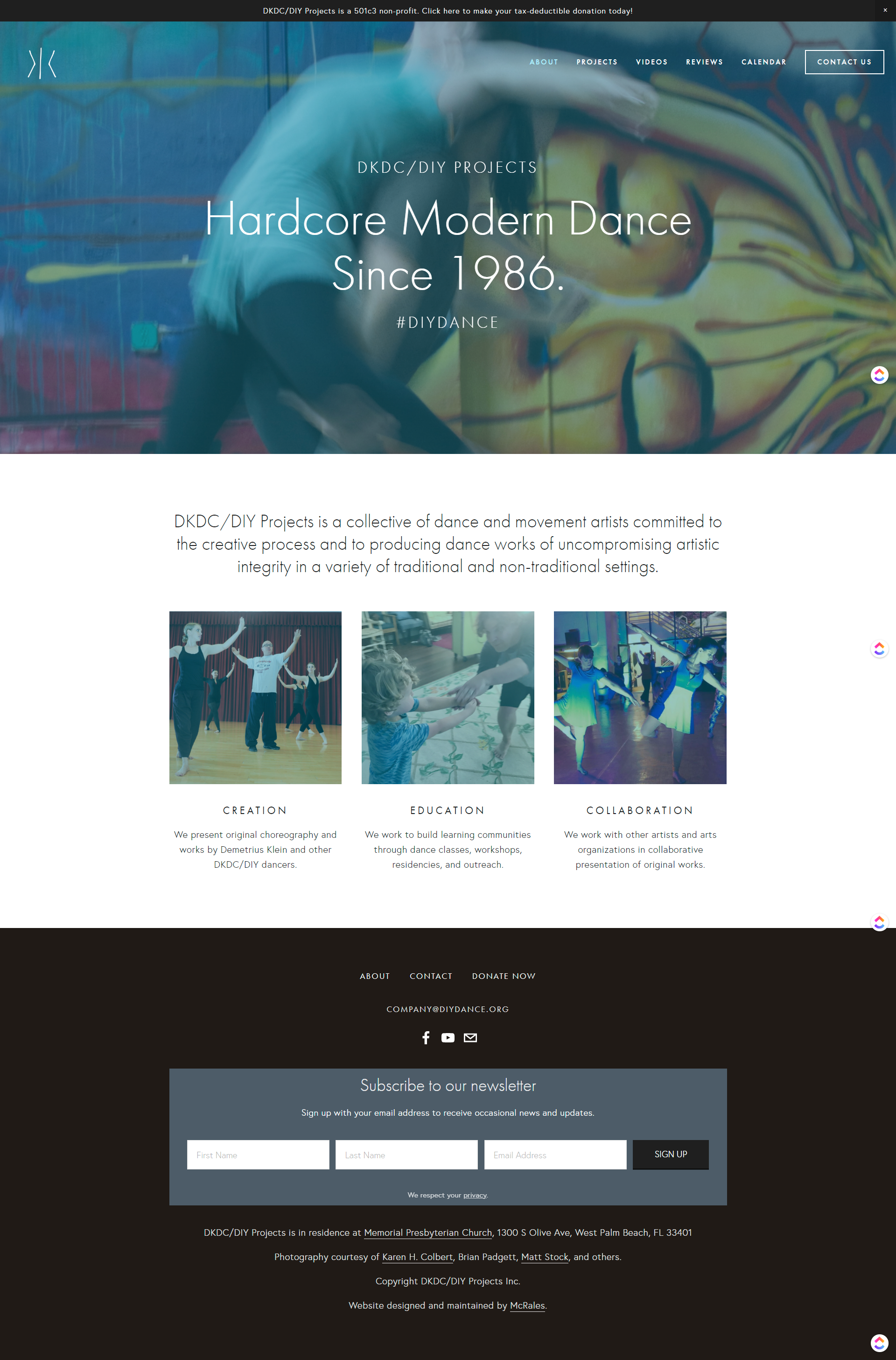 A screenshot of a website for a dance studio.