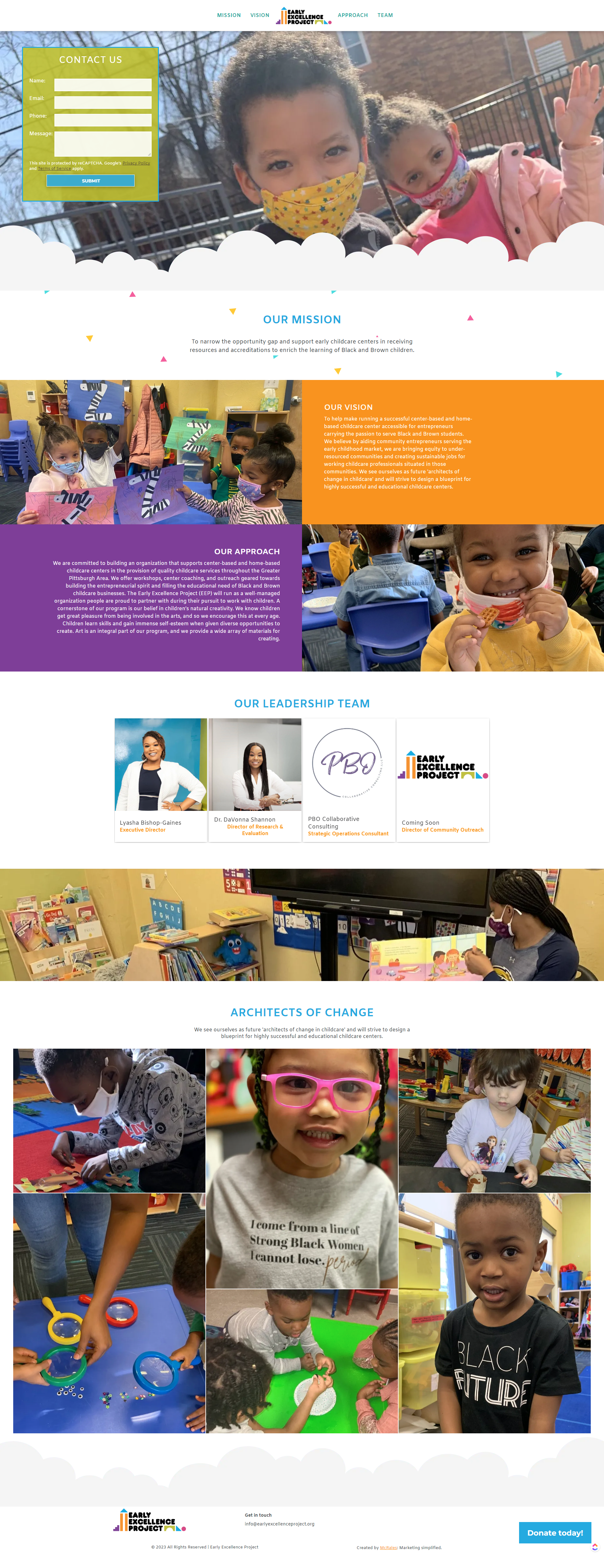 A screenshot of a website for a child care center.