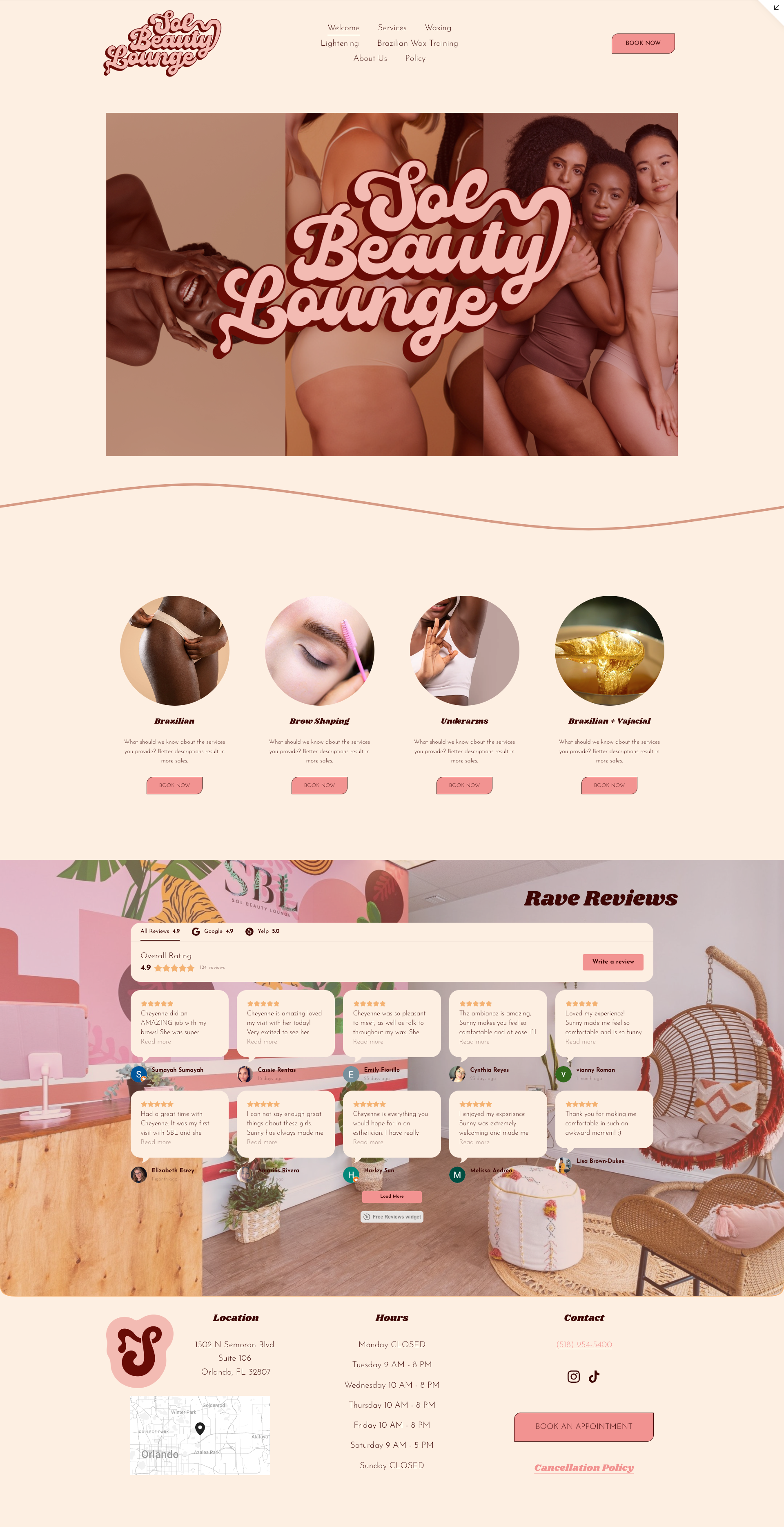 A screenshot of the website for joe beauty lounge.