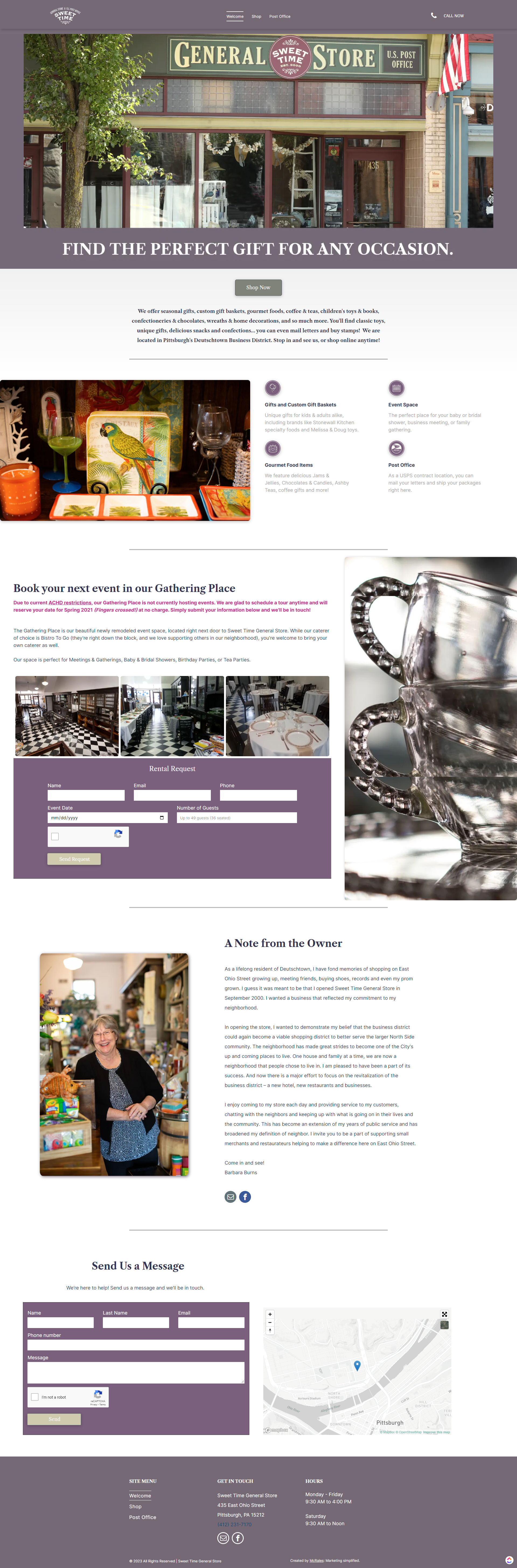 A screenshot of a website for a restaurant.