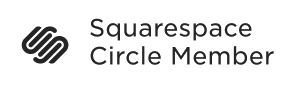 the squarespace circle member logo is black and white on a white background .