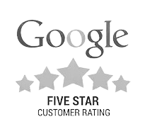 a google logo with five stars and the words `` five star customer rating '' .
