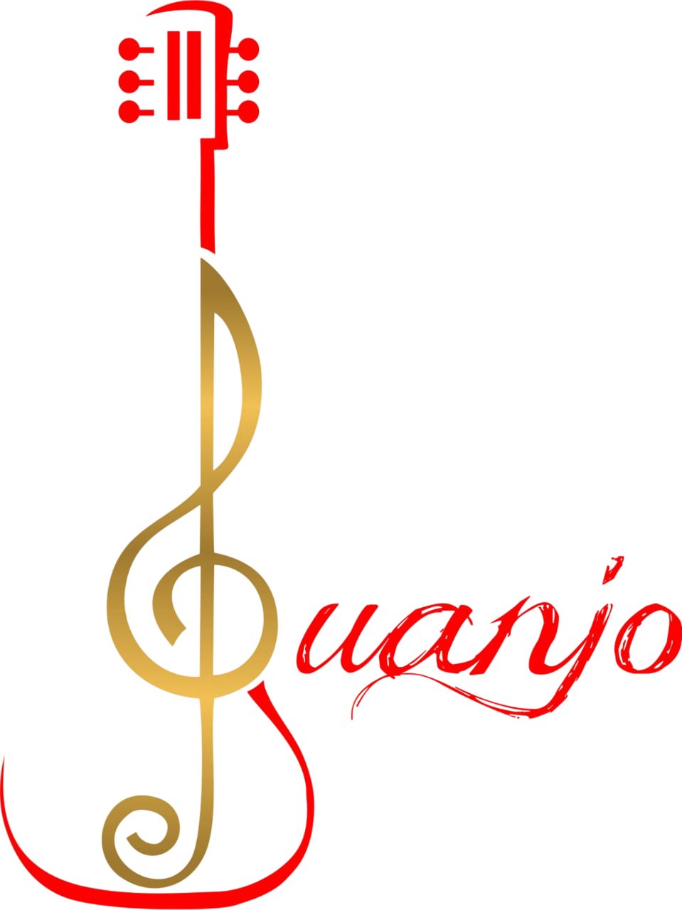 Mástil y cuerpo de guitarra roja formado por una clave de sol dorada con la palabra