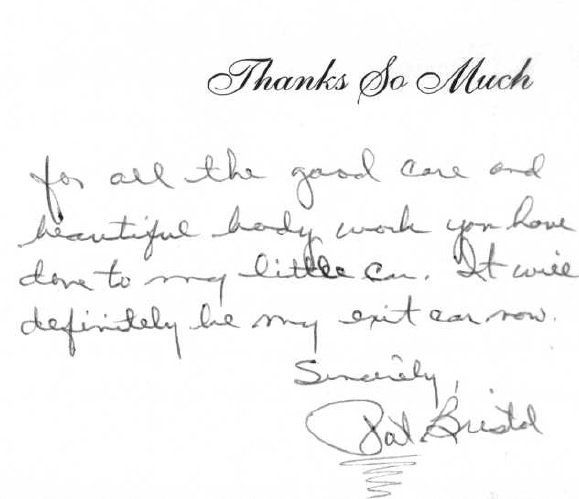 Ron's Auto Refinishers Testimonials — Handwritten of Happy Customer in Missoula, MT