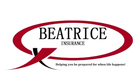 Logo for Beatrice Insurance featuring the company name inside a maroon oval with the slogan