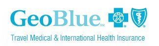 GeoBlue logo in teal with the Blue Cross Blue Shield symbols and the text: Travel Medical & International Health Insurance.