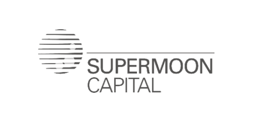 a black and white logo for supermoon capital
