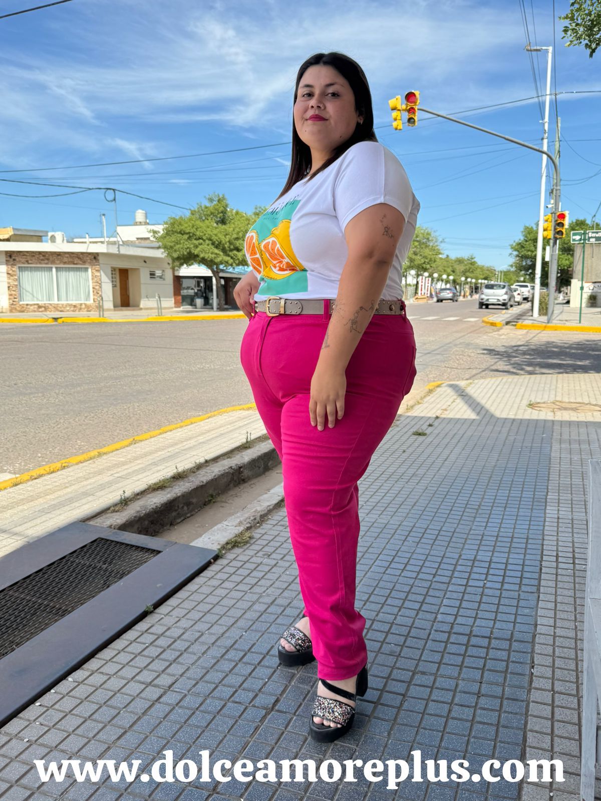 Pantalon elastizado de jean rosa