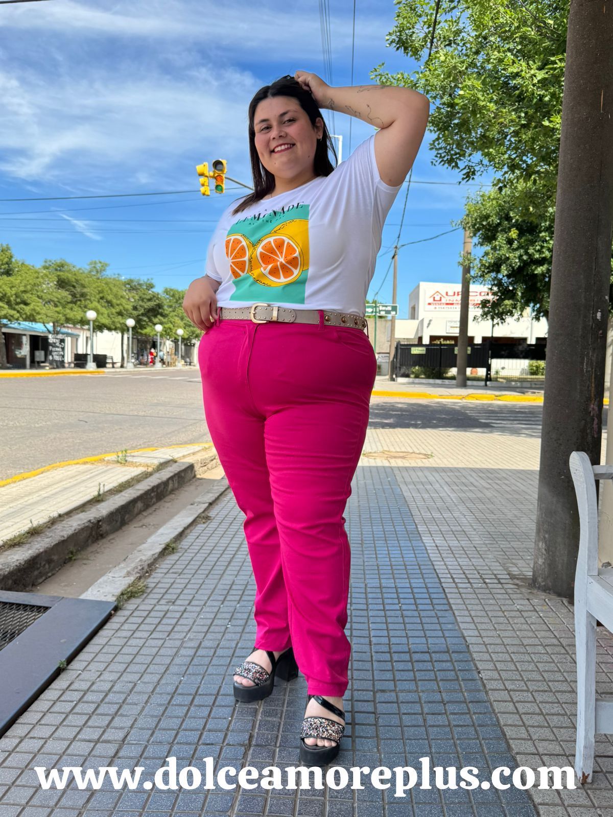 Pantalon elastizado de jean rosa