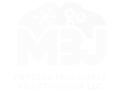White logo for MBJ Psychiatric Nurse Practitioner LLC