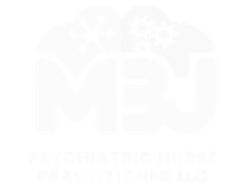 White logo for MBJ Psychiatric Nurse Practitioner LLC