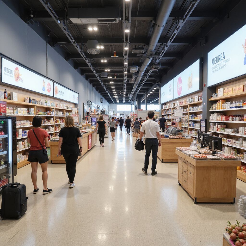 People browsing shelves in a brightly lit health and wellness store.