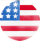 American flag design within a circle; white stars on blue, red and white stripes.