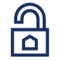 An icon of a house outline containing an unlocked padlock symbol.