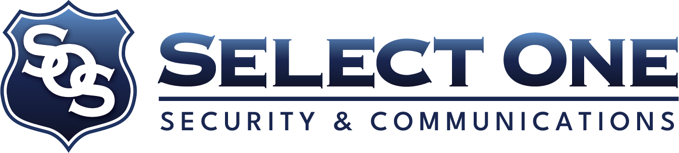Logo for Select One Security & Communications featuring a blue shield icon with the initials