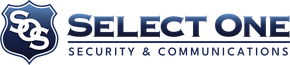 Select One Security & Communications logo in blue and white with shield icon