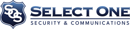 Select One Security & Communications logo in blue and white with shield icon