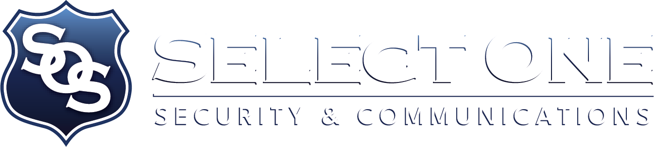 The Select One Security & Communications logo featuring a blue shield emblem with the letters 