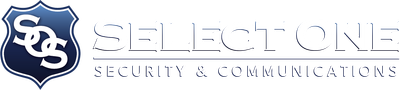The Select One Security & Communications logo featuring a blue shield emblem with the letters