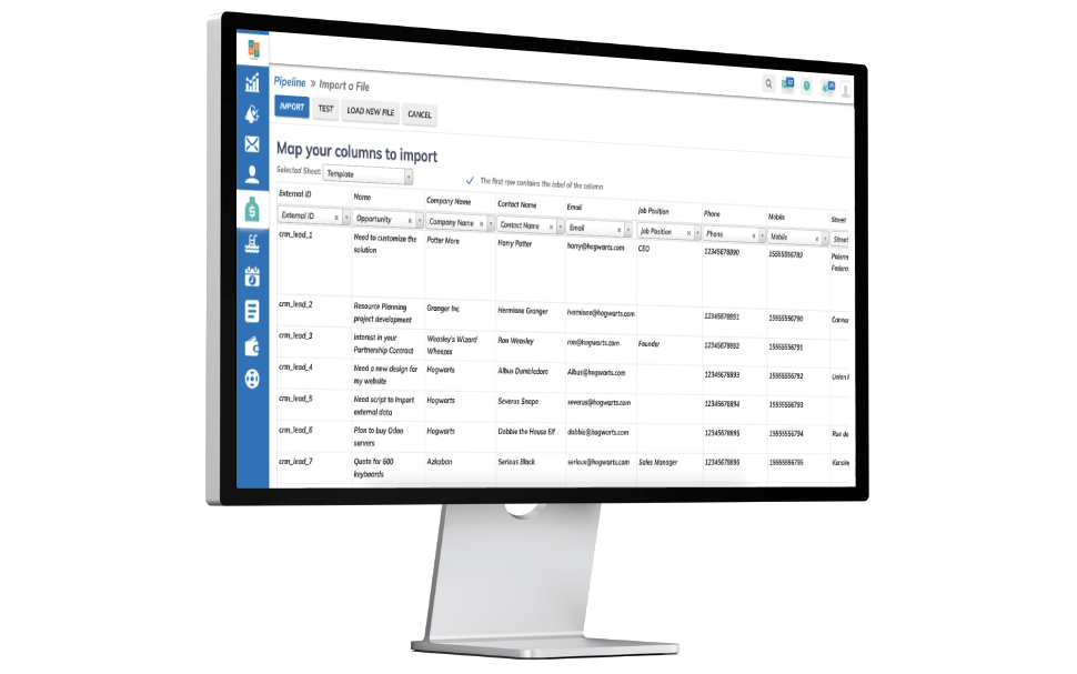 A computer monitor with a blue and white dashboard on it