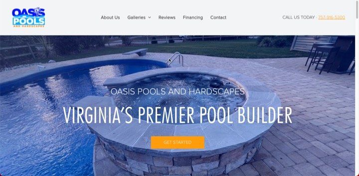 Poologics website build customer example. Oasis Pools & Hardscape