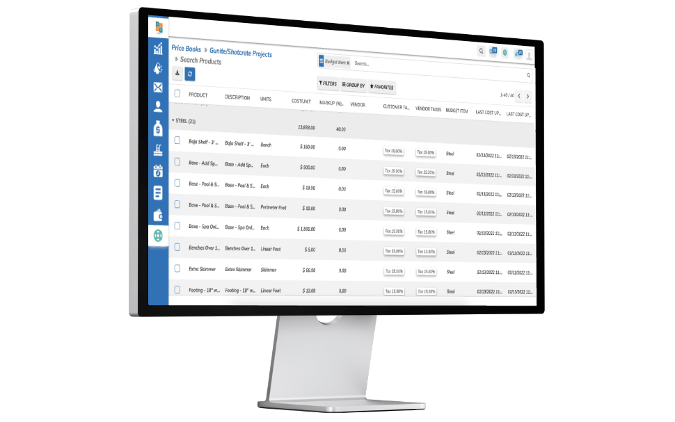 A computer monitor showing pricebooks