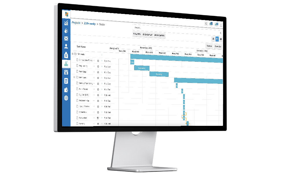 A computer monitor with a project plan on it.