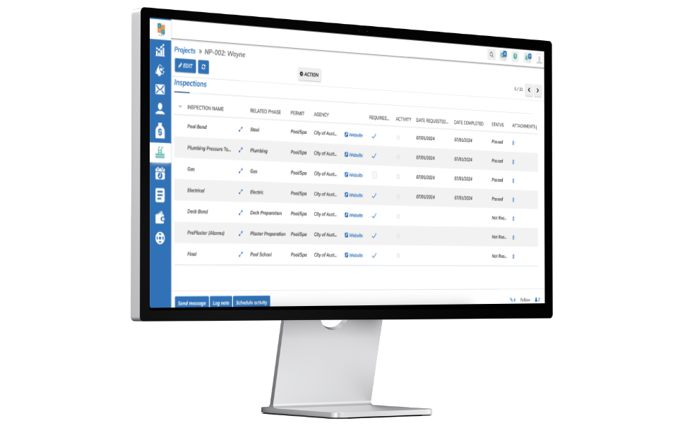 Screenshot of permits and inspections in Poologics projects