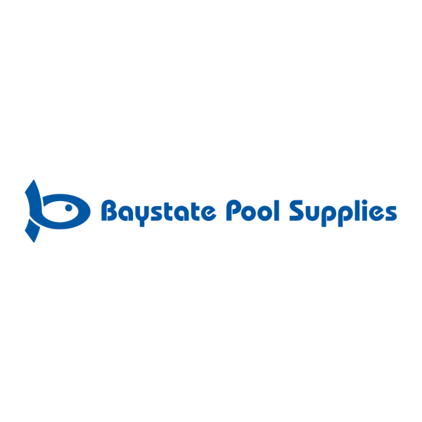Logo for Baystate Pool Supplies, a blue fish icon next to the company name.
